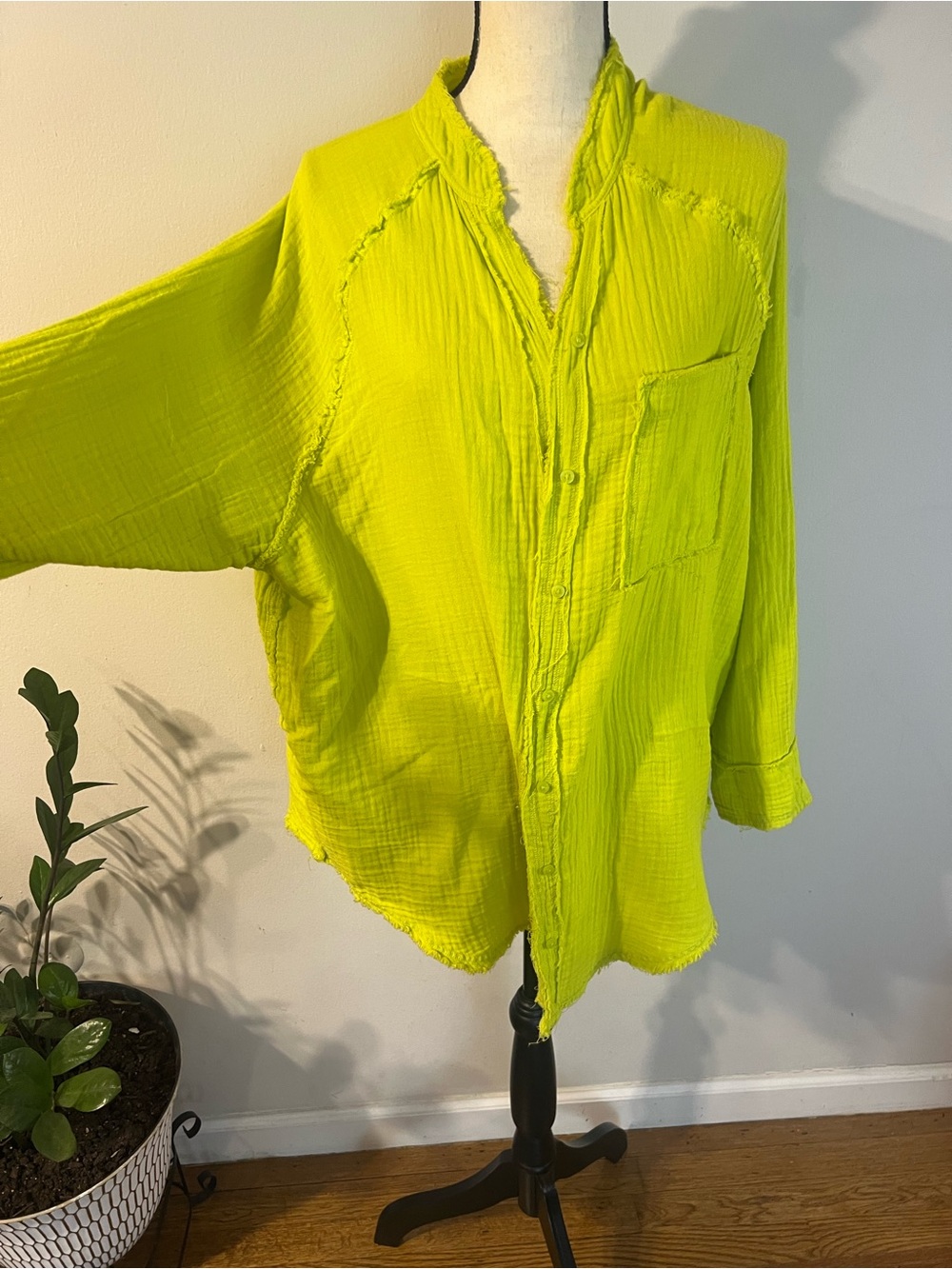 aerie Neon Lime Gauze Button-Front Swim Coverup - Picture 5 of 13